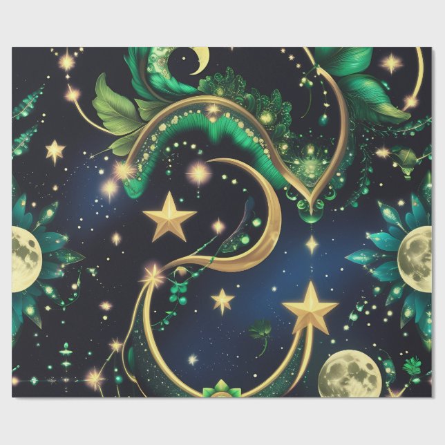 Papel De Presente Wrapping Paper – Luxury Obsidian Black Celestial  (Aberto)