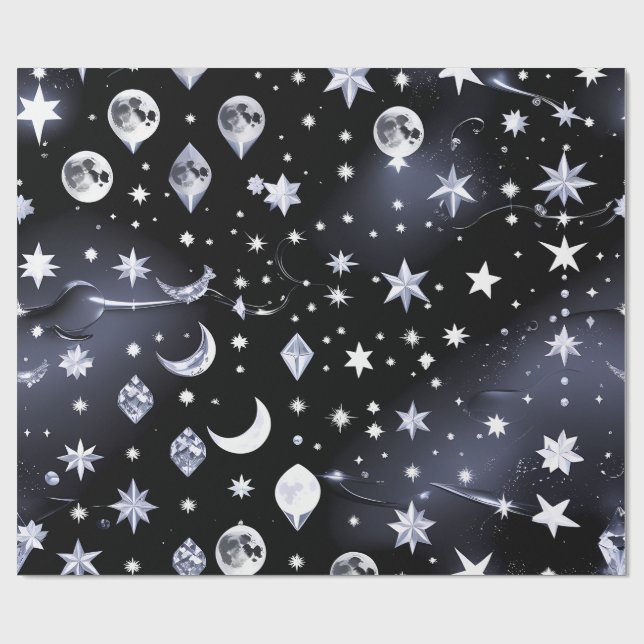 Papel De Presente Wrapping Paper - Luxury Onyx Celestial Moon (Aberto)