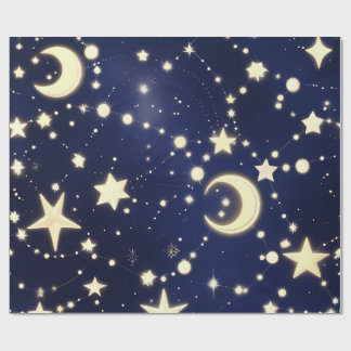 Papel De Presente Wrapping Paper – Luxury Velvet Navy Celestial Moon