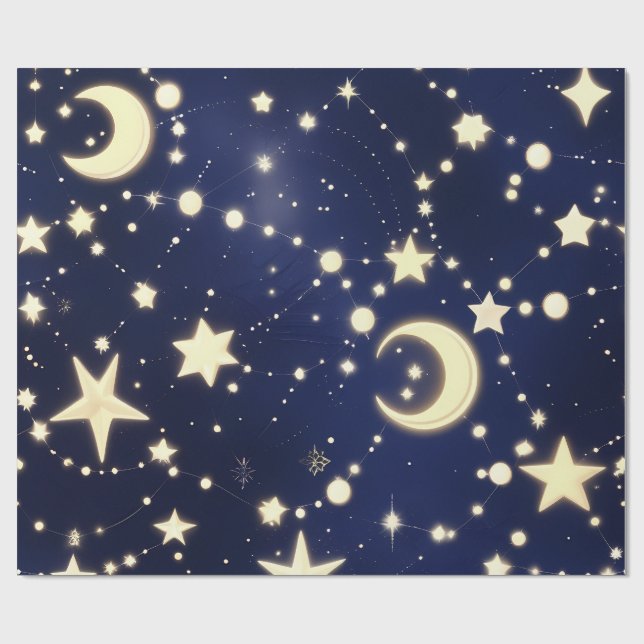 Papel De Presente Wrapping Paper – Luxury Velvet Navy Celestial Moon (Aberto)