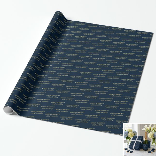 Papel De Presente Wrapping Paper Name Age Navy & Gold 80th Birthday (SEE FULL SUITE AT BOTTOM)