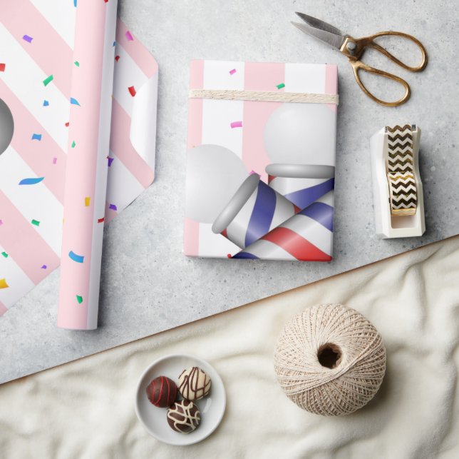 Papel De Presente Wrapping Paper Pink & White Stripe Barber Pole (Artesanato)