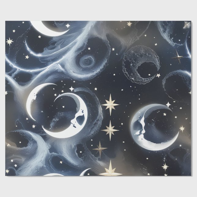 Papel De Presente Wrapping Paper - Platinum Silver Celestial Moon (Aberto)