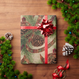 Papel De Presente Wrapping Paper Rustic Pinecone Holiday Ribbon