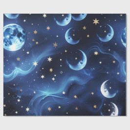 Papel De Presente Wrapping Paper Sapphire Blue Celestial Moon