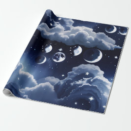 Papel De Presente Wrapping Paper - Silver Celestial Moon Design