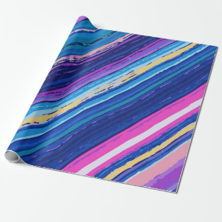 Papel De Presente WrappinPink Blue Yellow Abstract Paint Lines Bold