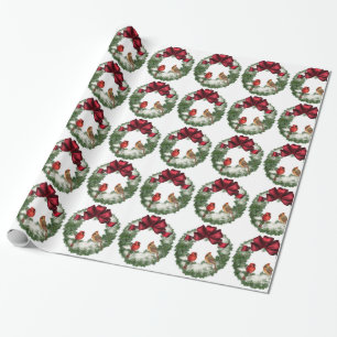 Papel De Presente Wreath de Aves de Natal
