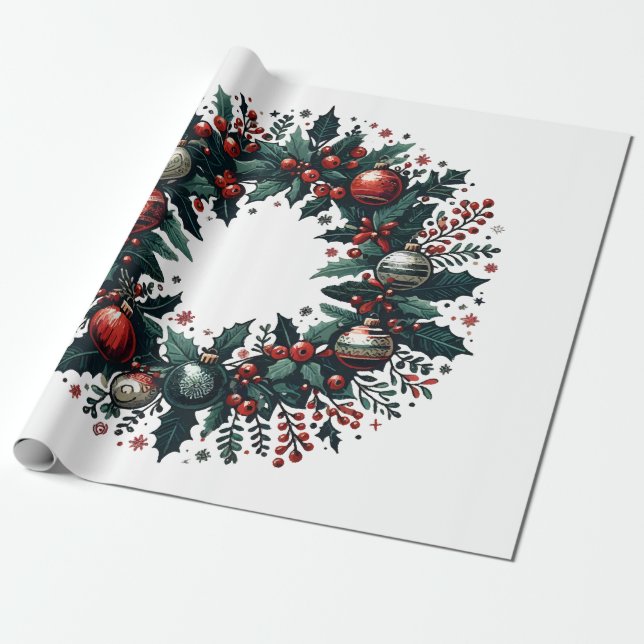 Papel De Presente Wreath Natal (Desenrolado)