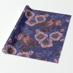 Papel De Presente Wren e hellebore, violeta e rosa