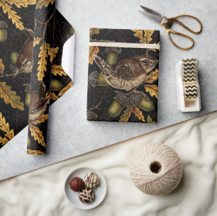 Papel De Presente Wrens e bolotas de preto