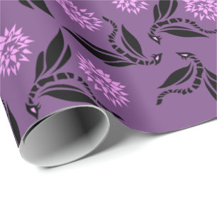 Papel De Presente Wyn Dragonfly Preta com Flor Rosa