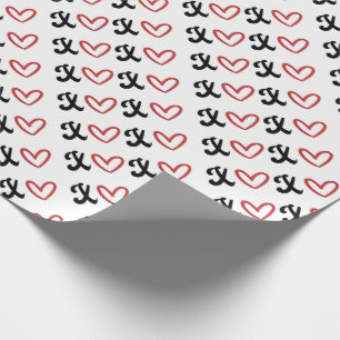 Papel De Presente X e O em forma de coração símbolo de abraços e bei
