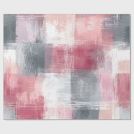 Papel De Presente Xadrez Abstrato Rosa e Cinza
