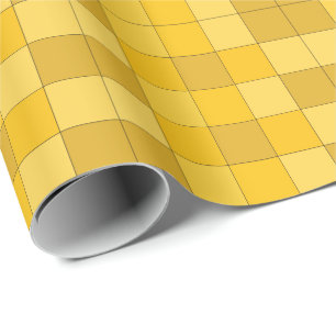 Papel De Presente Xadrez Amarelo Mostarda