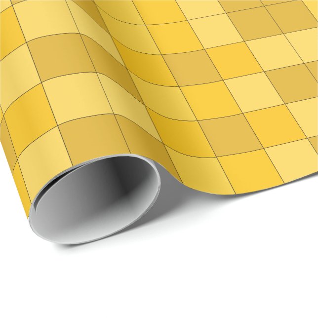 Papel De Presente Xadrez Amarelo Mostarda  (Ponta do rolo)