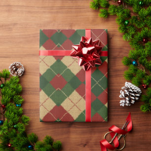 Papel de Presente Xadrez Argyle de Natal 