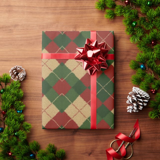 Papel de Presente Xadrez Argyle de Natal  (Presente de Natal)