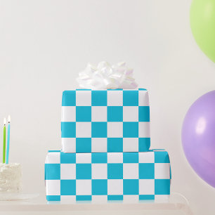 Papel De Presente Xadrez azul aqua clássico