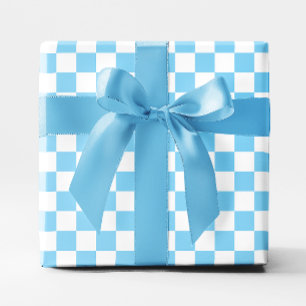 Papel De Presente Xadrez Azul Bebê e Branco