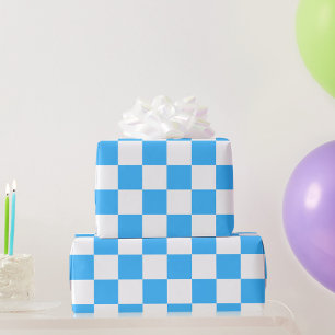 Papel De Presente Xadrez azul claro clássico
