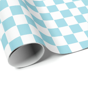 Papel De Presente Xadrez azul claro e Branco