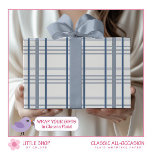 Papel De Presente Xadrez Azul Clássico