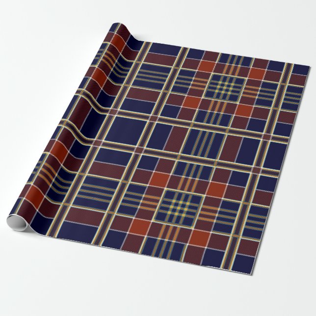 Papel De Presente Xadrez Azul de Tartan e Vermelho (Desenrolado)