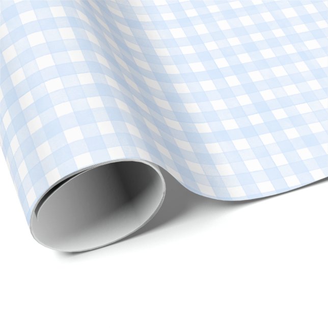 Papel De Presente Xadrez Azul Desbotado Clássico (Ponta do rolo)
