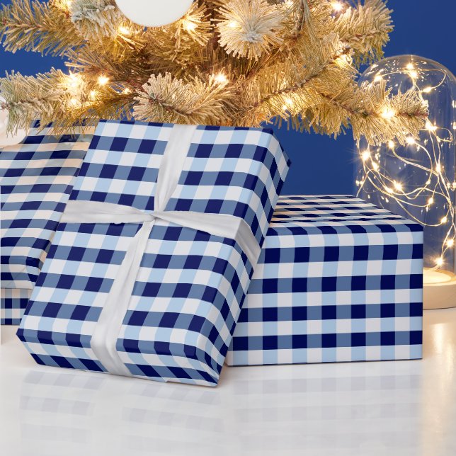 Papel De Presente Xadrez Azul e Branco  (Feriados)
