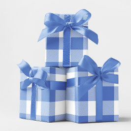 Papel De Presente Xadrez Azul e Branco Grande Flor do Milharal