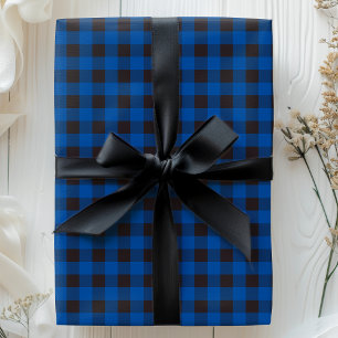 Papel De Presente Xadrez Azul e Preto de Búfalo