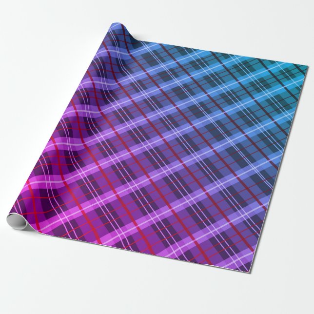 Papel De Presente Xadrez azul e roxa personalizável (Desenrolado)