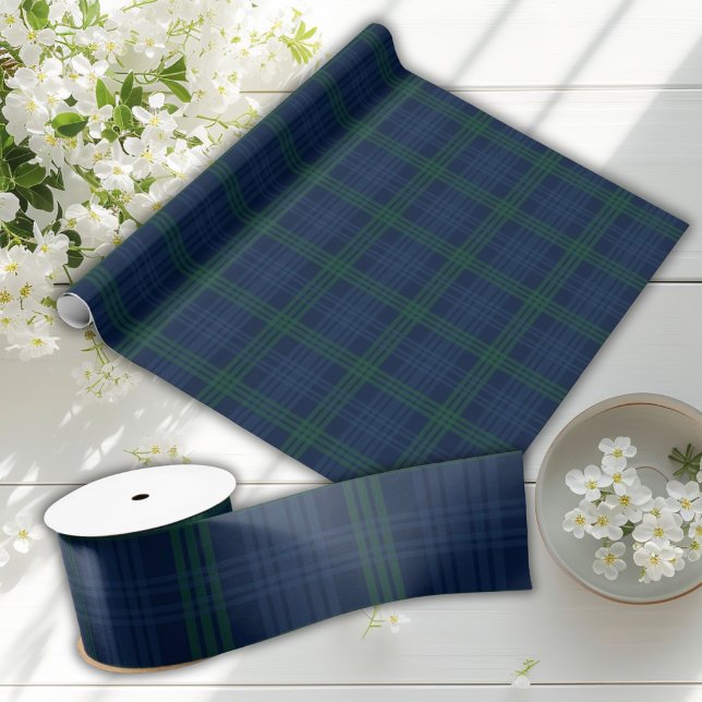 Papel De Presente Xadrez Azul e Verde Preppy Posh Chic (Criador carregado)