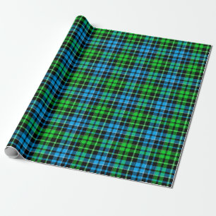 Papel De Presente Xadrez Azul e Verde Tartan Preto