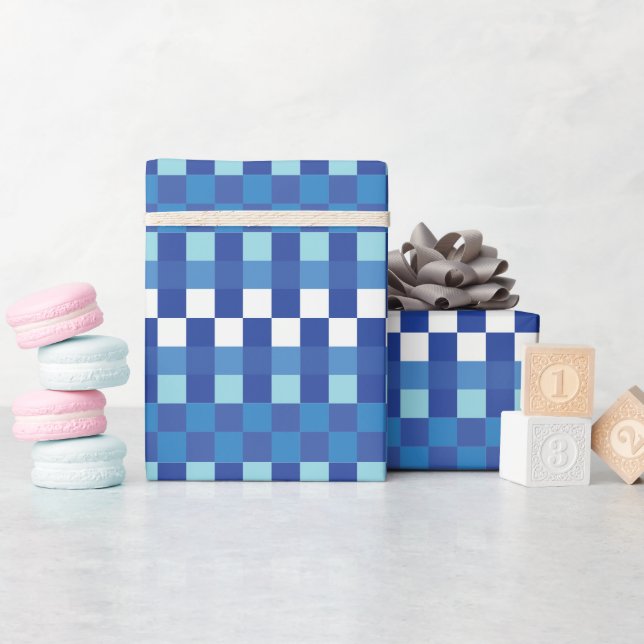 Papel De Presente Xadrez Azul Fofo Moderno (Chá de bebê)