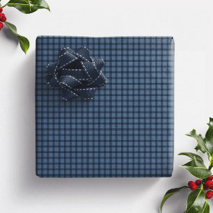 Papel De Presente Xadrez azul gingham simples e elegante para o feri