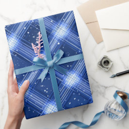 Papel De Presente Xadrez Azul Marinho Branco Neve Gelo Azul Inverno