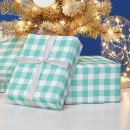 Papel De Presente Xadrez Azul Menta Fresco Padrão Xadrez Brisa