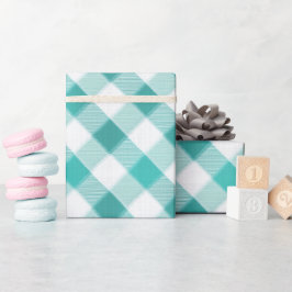 Papel De Presente Xadrez Azul Menta Fresco Padrão Xadrez Brisa