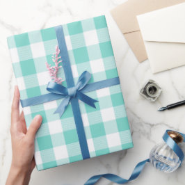 Papel De Presente Xadrez Azul Menta Fresco Padrão Xale Gingham