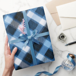 Papel De Presente Xadrez Azul Naval Tradicional no Céu