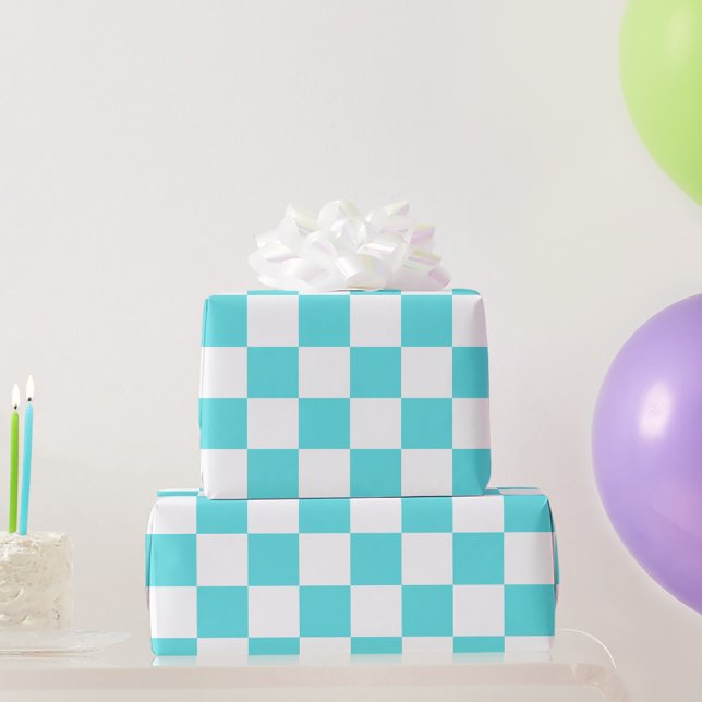 Papel De Presente Xadrez azul turquesa visual clássico  (Criador carregado)
