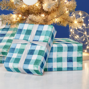 Papel De Presente Xadrez Azul Verde Azul Banha Natal