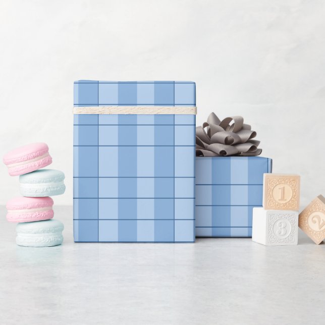 Papel De Presente Xadrez Azul Xadrez  (Chá de bebê)