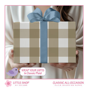 Papel De Presente Xadrez Bege Clássico Búfalo