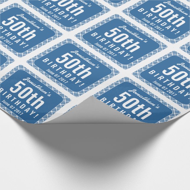 Papel De Presente XADREZ BLUE DIAGONAL 50ª Festa de aniversário Z07L (Ponta)