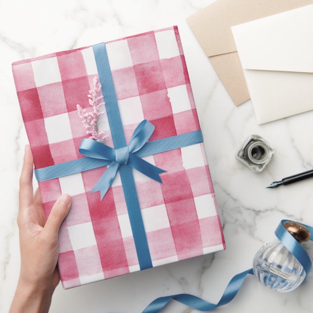 Papel De Presente Xadrez branca rosa stripdia aniversário (Presentear)