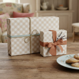 Papel De Presente Xadrez Branco Bege Marrom Chic Gostoso