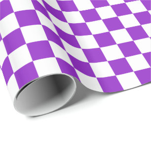 Papel De Presente Xadrez Branco e Roxo